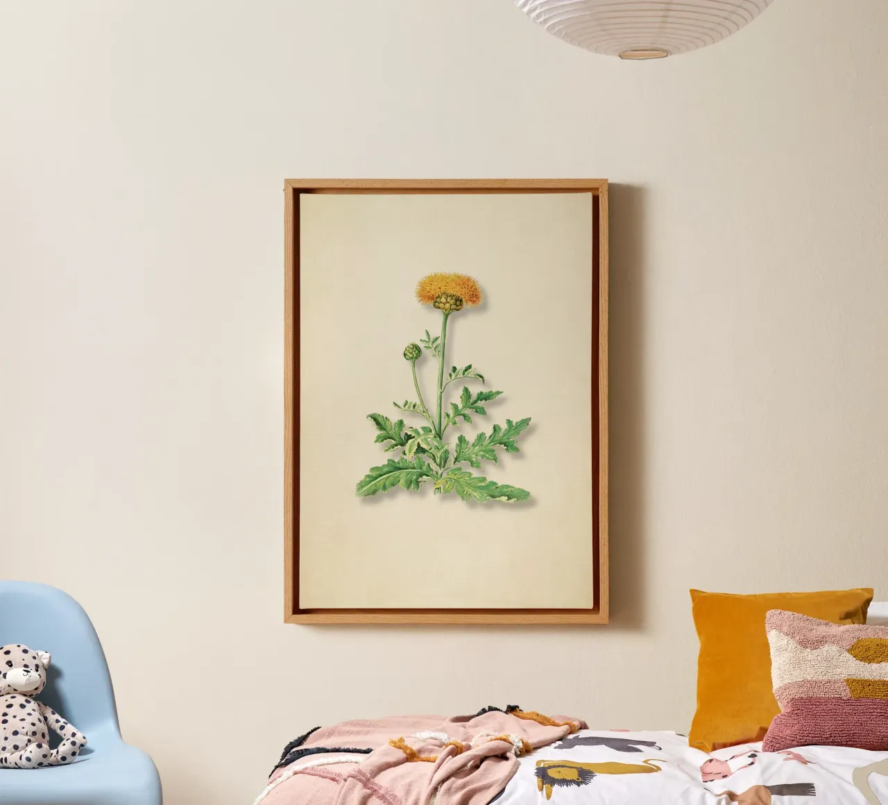 Botanische print van vintage duizendknoop - Gouden distel kunst canvas met Baklijst van ClubArt