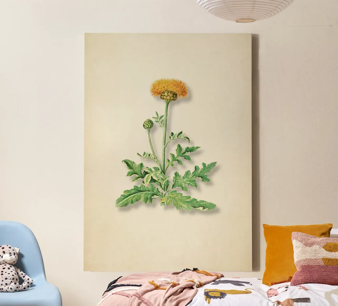 Botanische print van vintage duizendknoop - Gouden distel kunst canvas met Baklijst van ClubArt