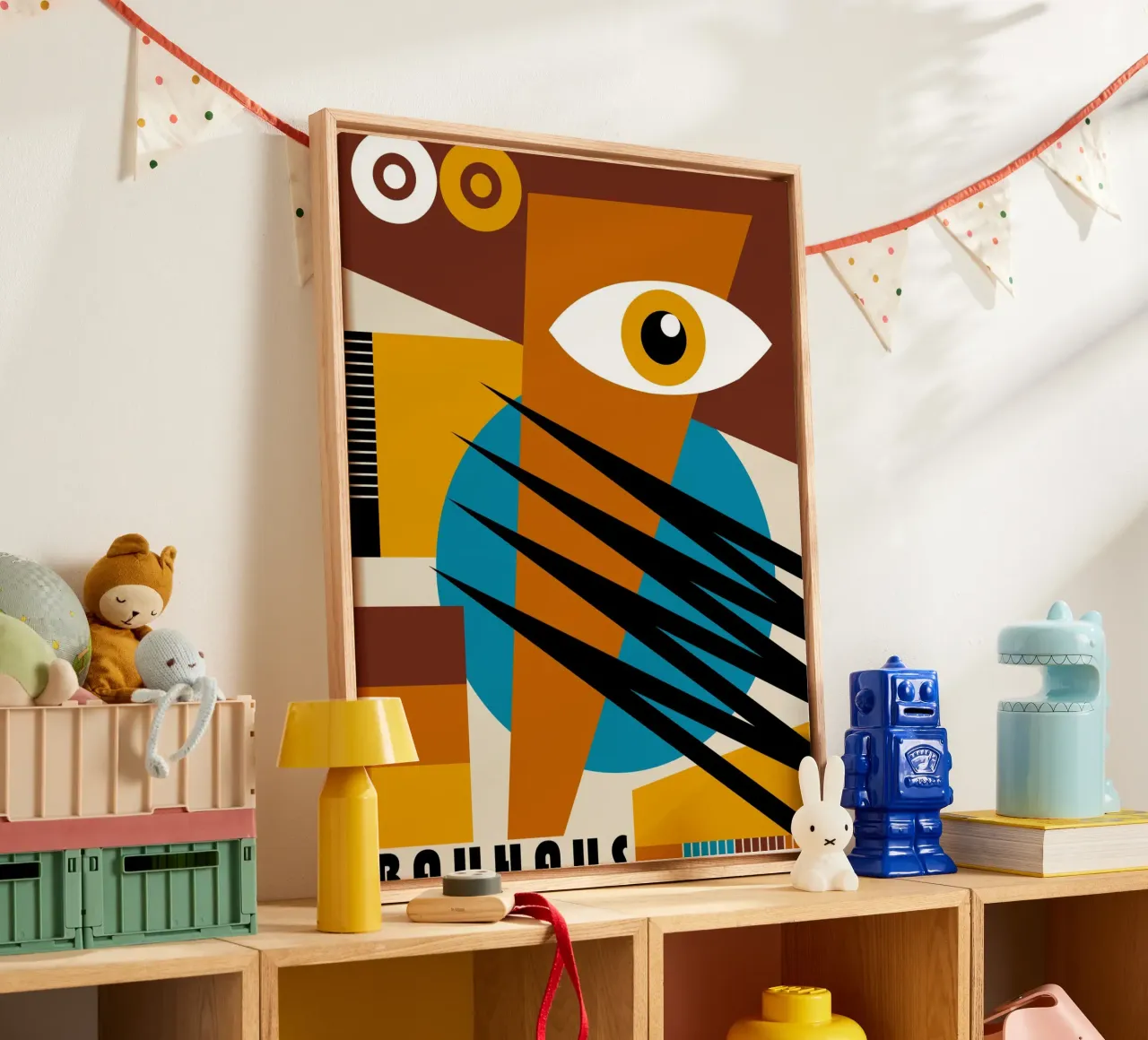 Bauhaus Oog Kunst | Abstract Retro Poster canvas met Baklijst van Casa Calm