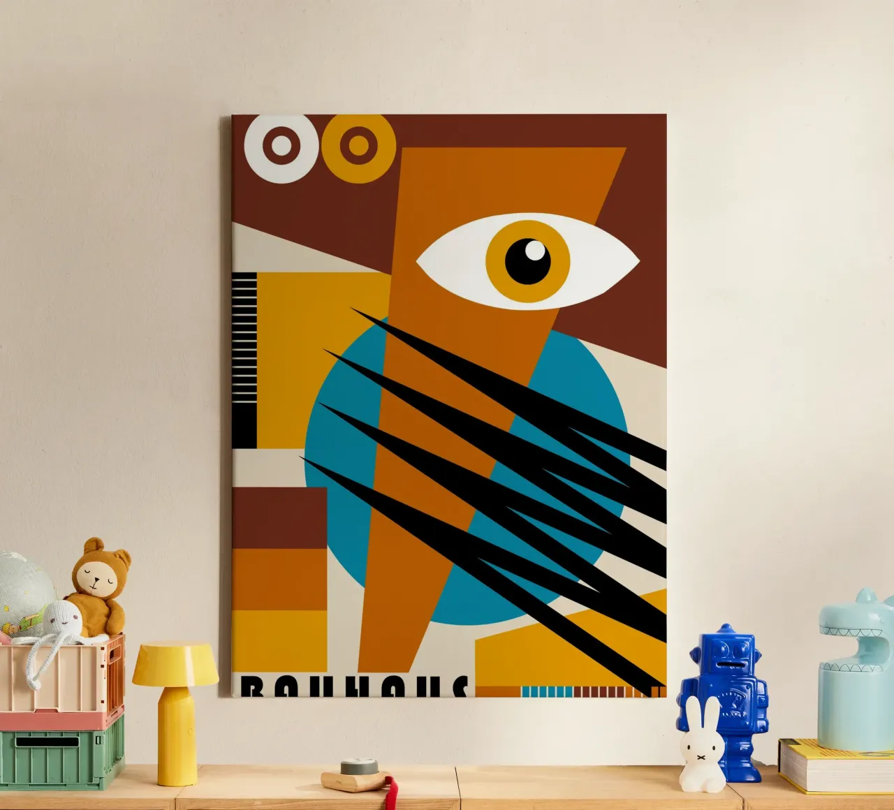Bauhaus Oog Kunst | Abstract Retro Poster canvas met Baklijst van Casa Calm