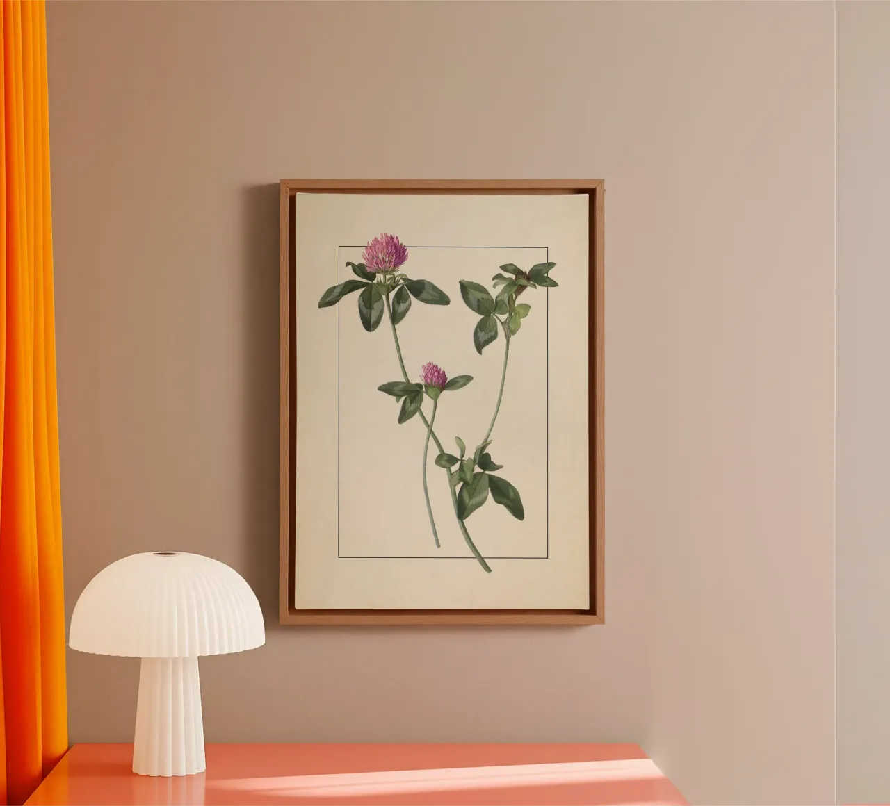 Vintage Red Clover Botanical Print - Lucky Shamrock Art canvas with Floater frame by ClubArt