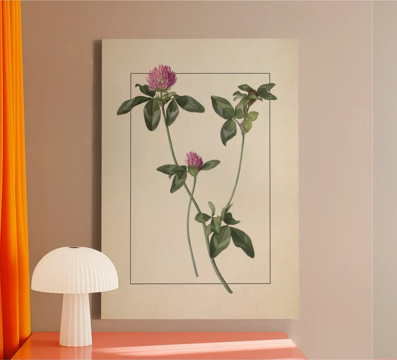 Vintage Red Clover Botanical Print - Lucky Shamrock Art canvas with Floater frame by ClubArt