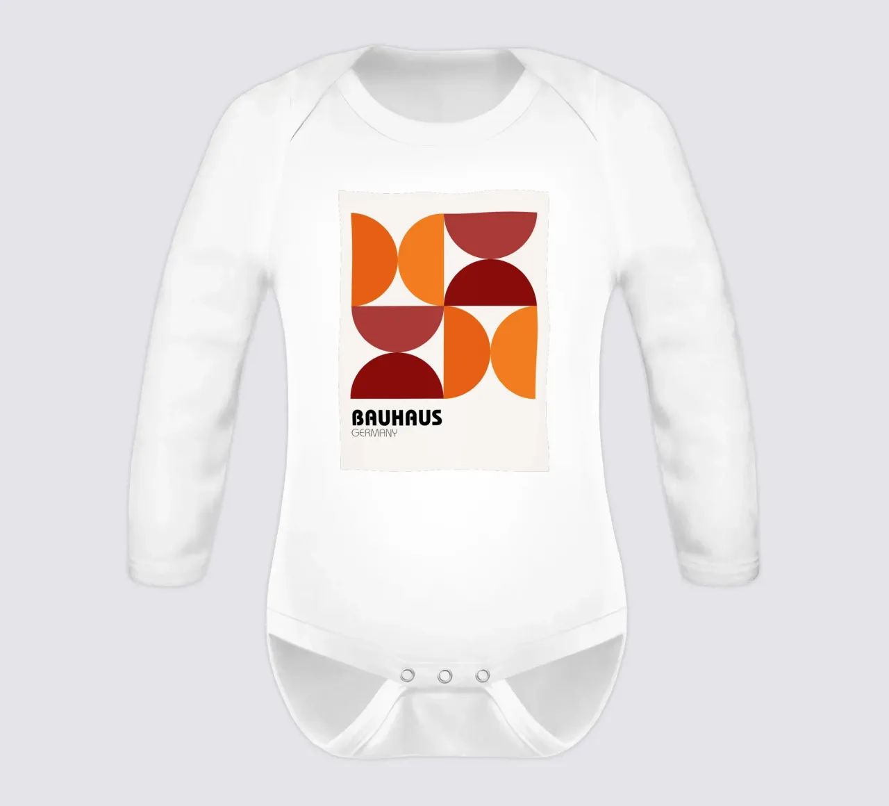 Bauhaus Geometrie – Retro Grafik in Orange & Rot Langarm Babybody von Casa Calm