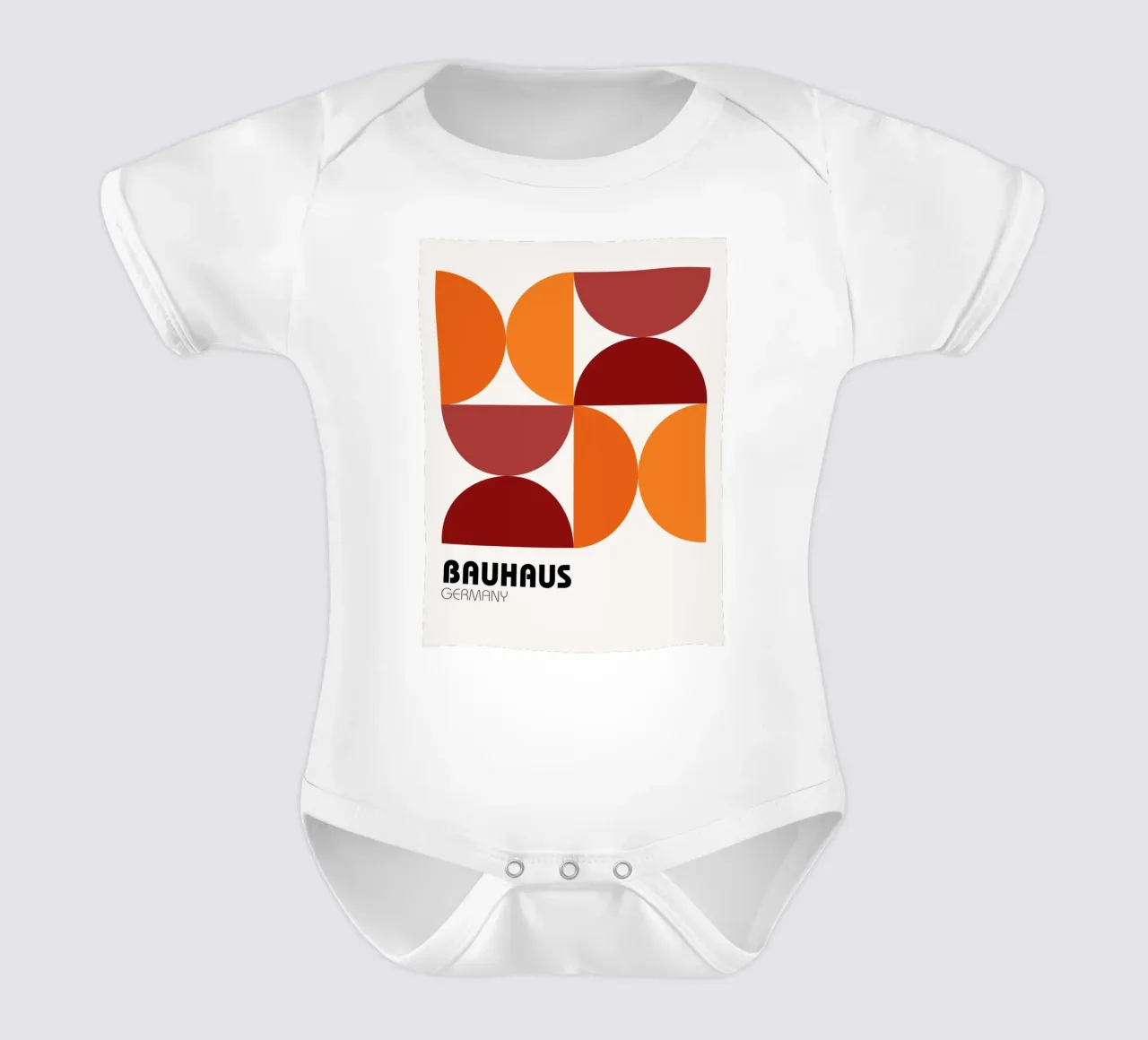 Bauhaus geometry - retro graphics in orange & red short-sleeve baby romper by Casa Calm