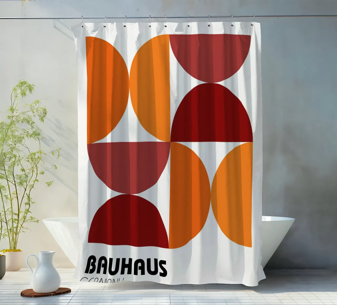 Bauhaus geometry - retro graphics in orange & red shower curtain by Casa Calm