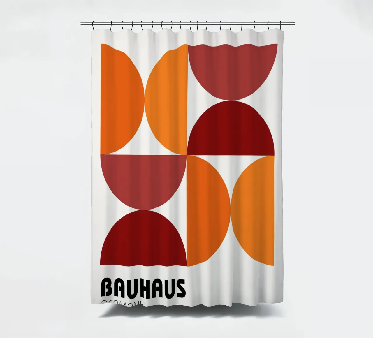 Bauhaus geometry - retro graphics in orange & red shower curtain by Casa Calm