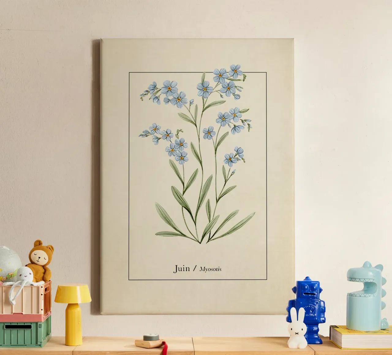 Myosotis Alpestris print - Vintage vergeet-mij-niet botanisch A canvas met Baklijst van ClubArt