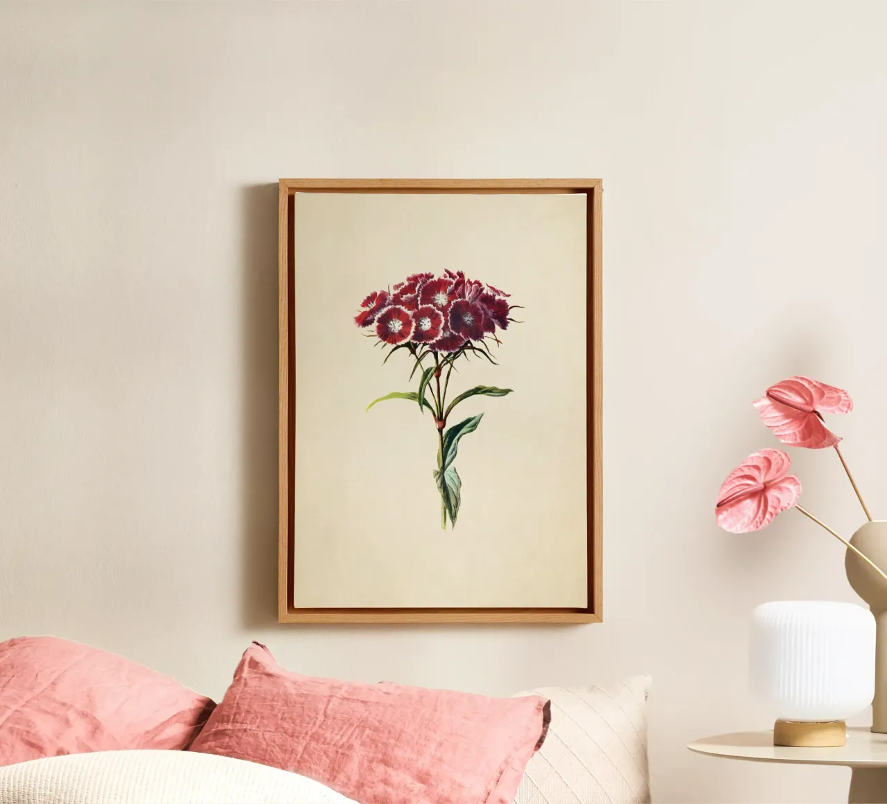 F.E. Hulme Sweet William Print - Vintage Bloemsierkunst canvas met Baklijst van ClubArt