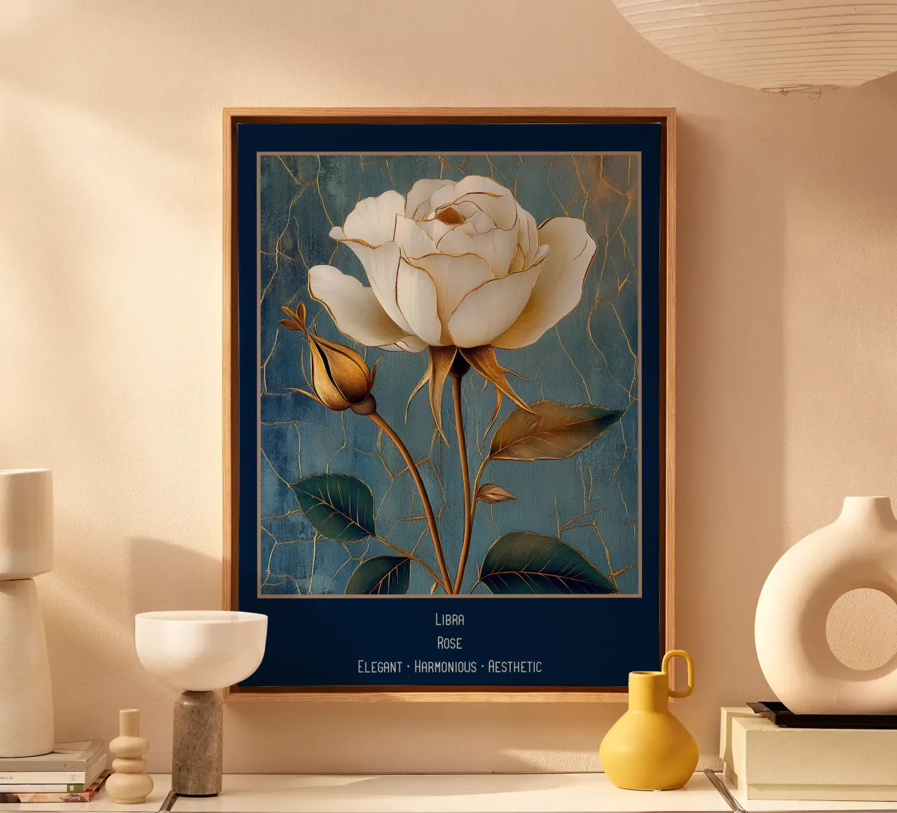 Las flores de los signos del zodiaco: Libra - Rosa lienzo con Marco flotante de Art-Nouveau-Dsg