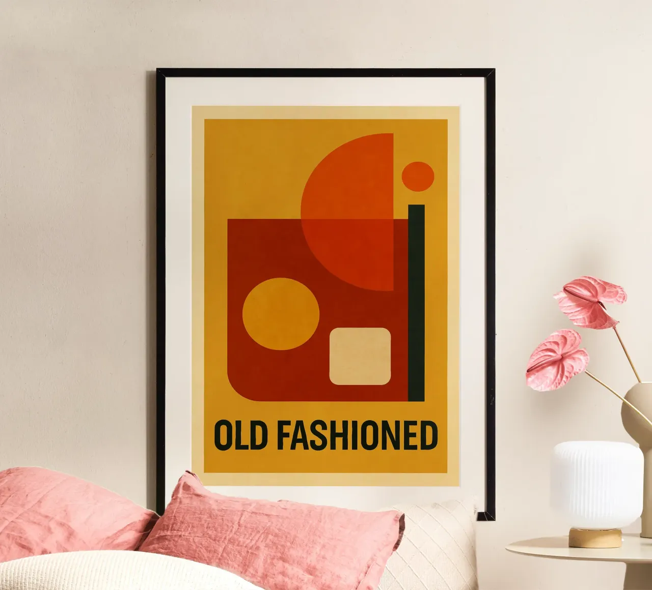 OLD FASHIONED – Abstract Bauhaus Cocktail poster con telaio in legno da michi