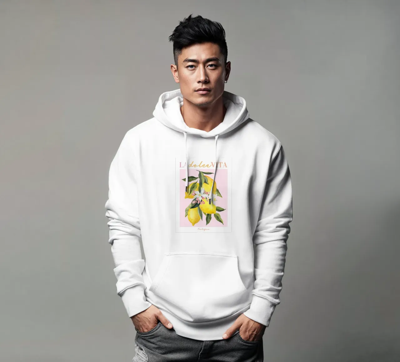 La Dolce Vita, Lemon Print felpa con cappuccio da Bella Studio