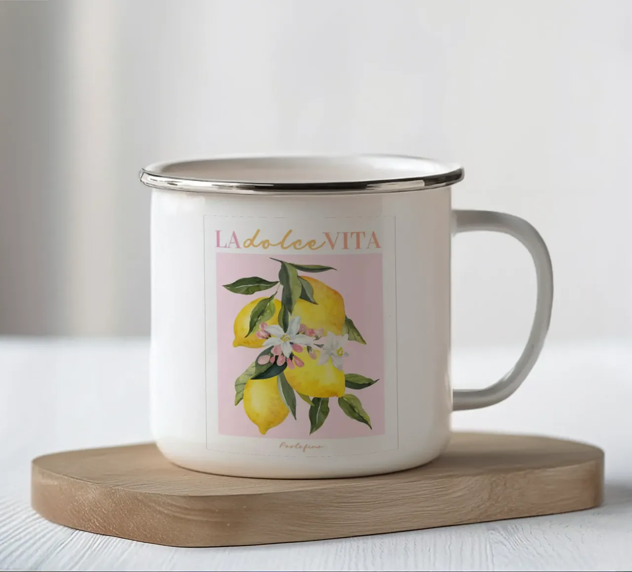 La Dolce Vita, Lemon Print tazza in smalto da Bella Studio