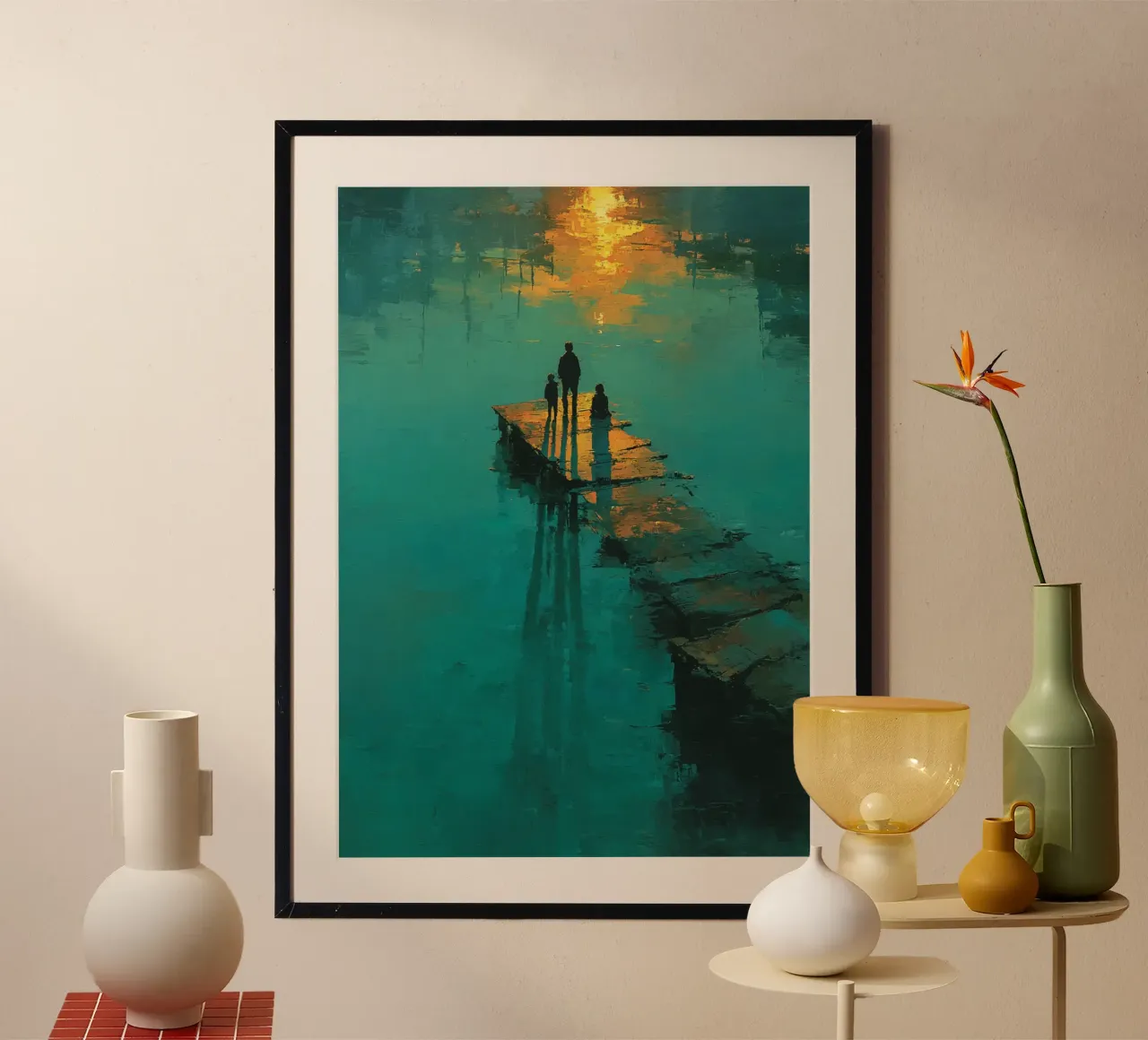 Reflections of a Golden Dusk poster con telaio in alluminio da Mosaic Dialogue
