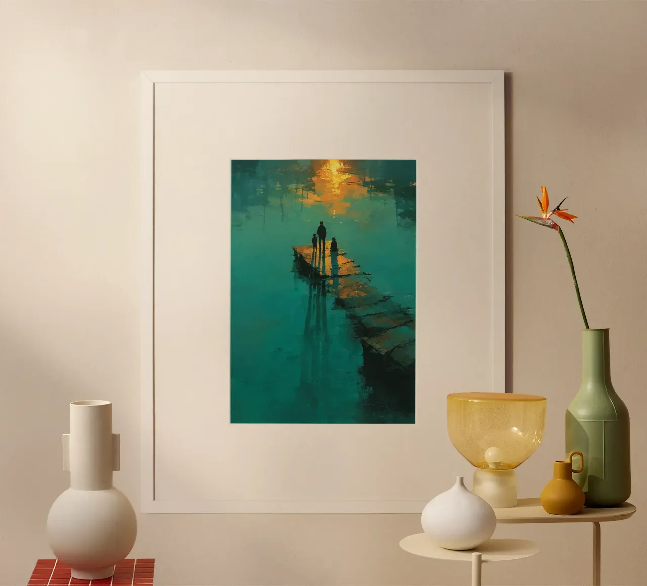 Reflections of a Golden Dusk poster con telaio in alluminio da Mosaic Dialogue