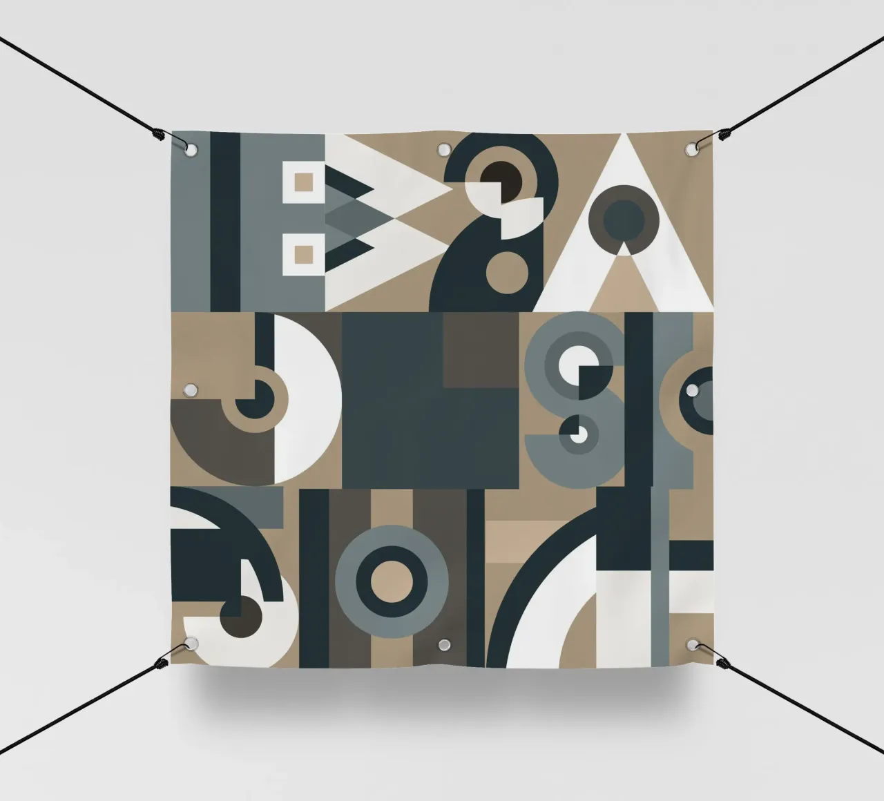 Motivo geometrico grigio a collage telo in pvc da Little Dean