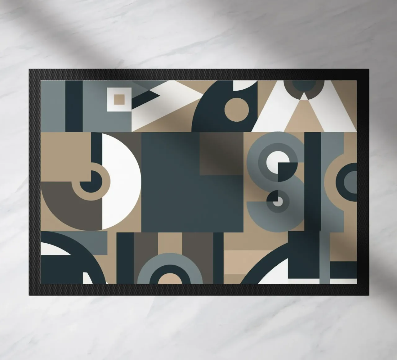 Grey geometric collage pattern doormat by Little Dean