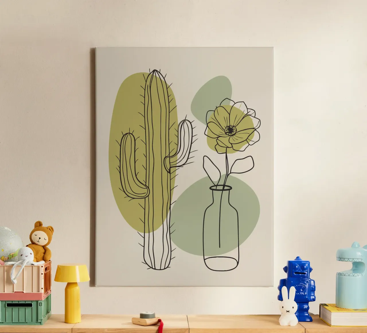 Cactus e fiori tela con Cornice a cassetta da RELAXING TOUCH