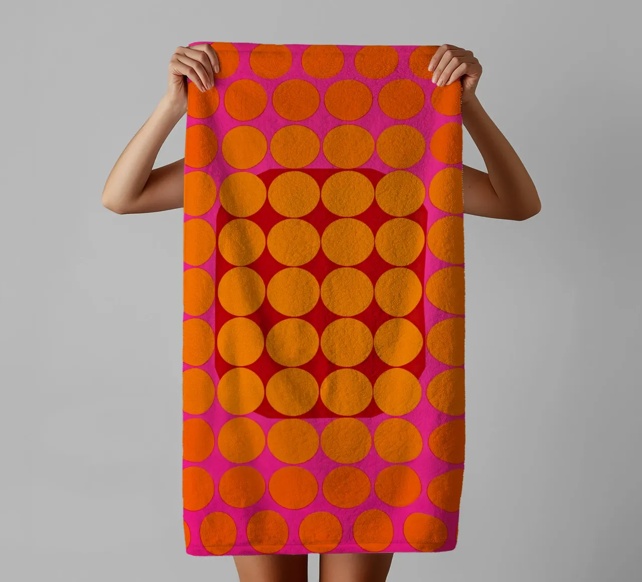 Sonata ottica in rosa e arancio | Op Art in colori di tendenza asciugamano da bagno da Autofocus