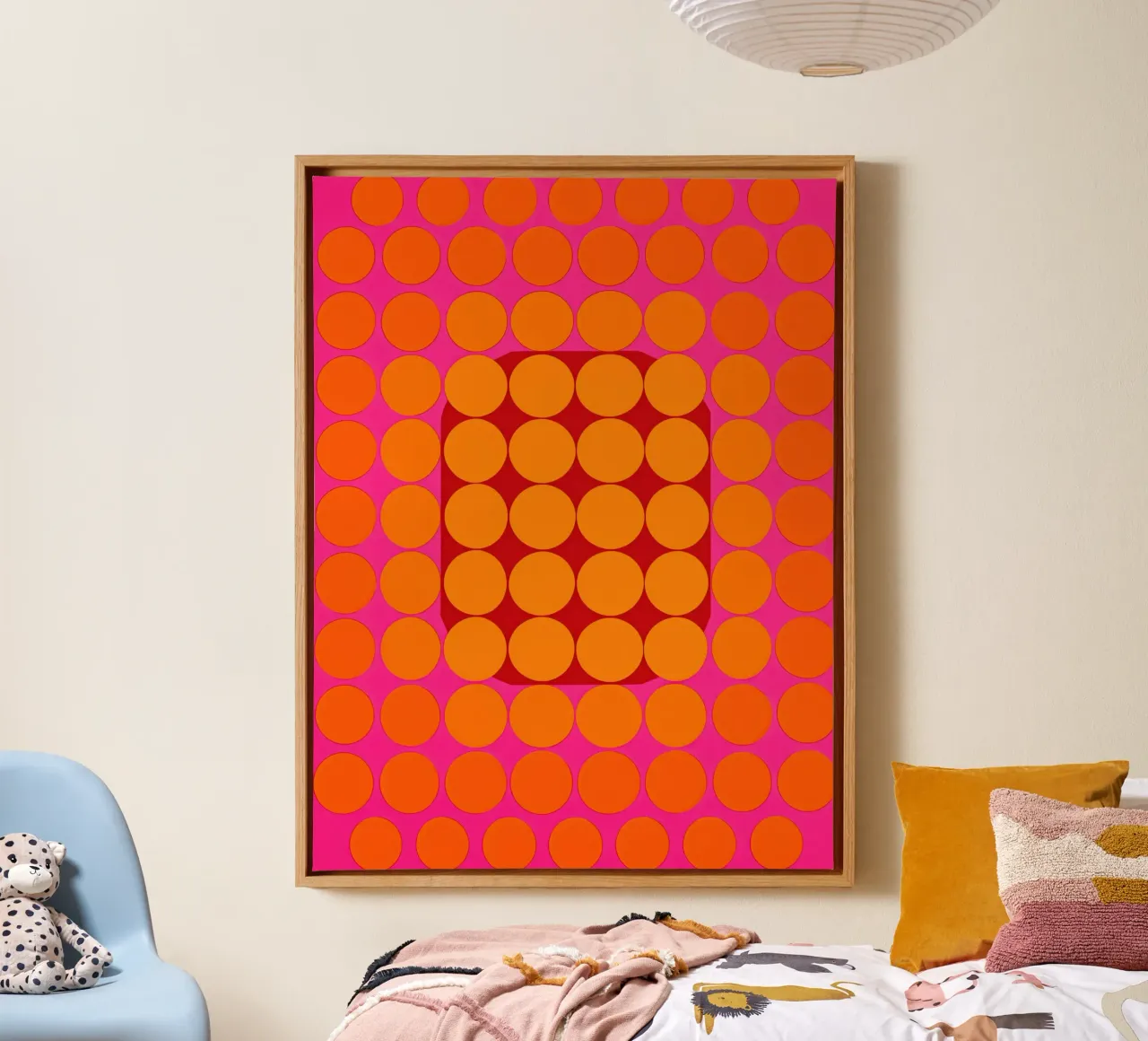 Sonata ottica in rosa e arancio | Op Art in colori di tendenza tela con Cornice a cassetta da Autofocus