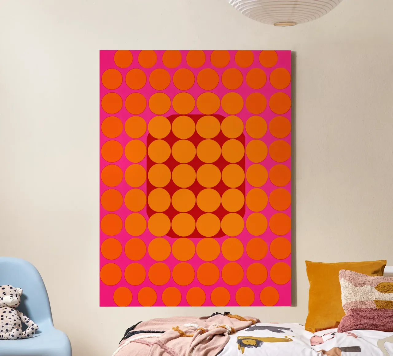 Sonata ottica in rosa e arancio | Op Art in colori di tendenza tela con Cornice a cassetta da Autofocus