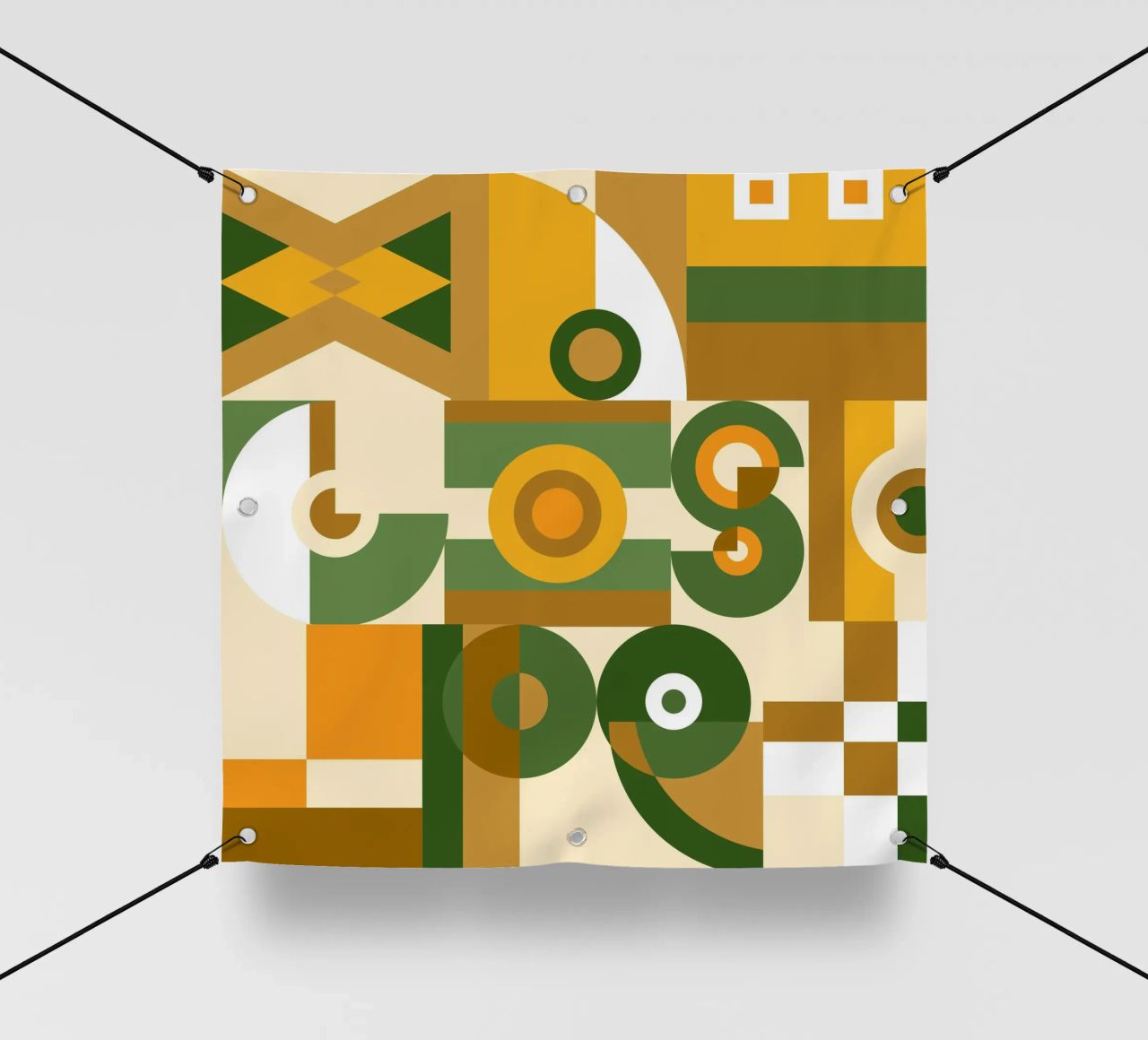 Motif géométrique vert et jaune bâche pvc de Little Dean
