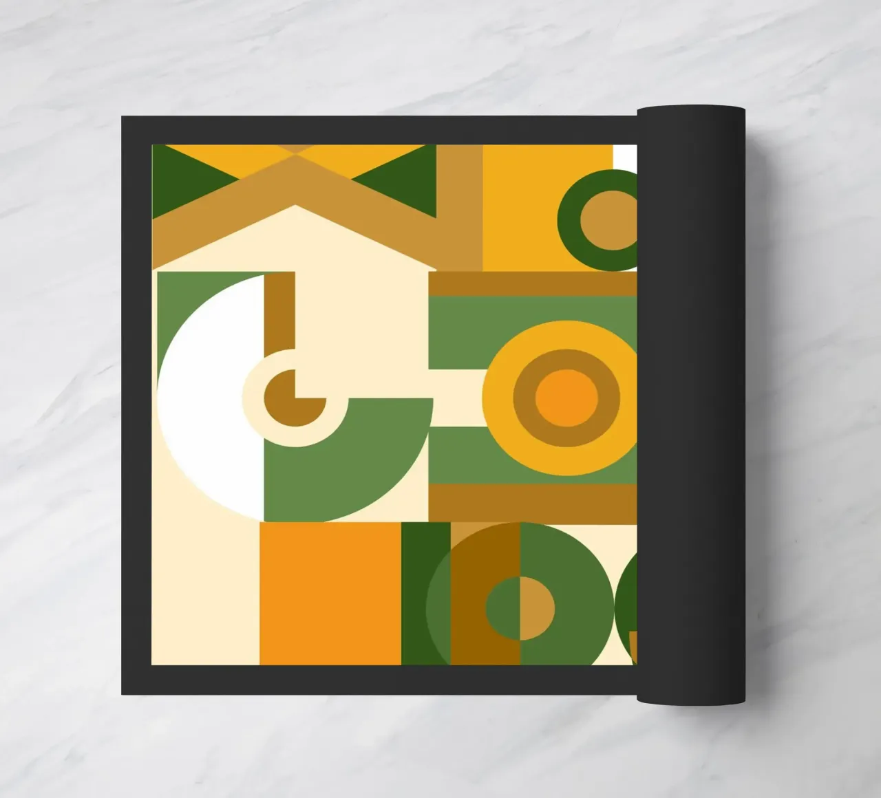 Grünes und gelbes geometrisches Muster Fußmatte von Little Dean