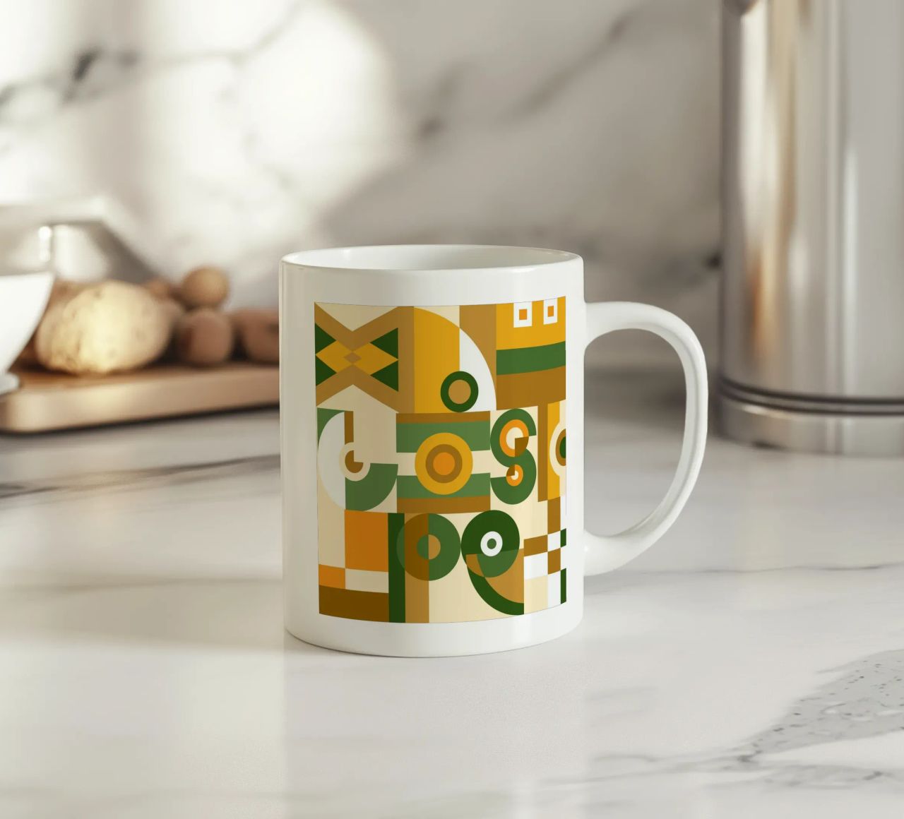 Motif géométrique vert et jaune mug en céramique de Little Dean