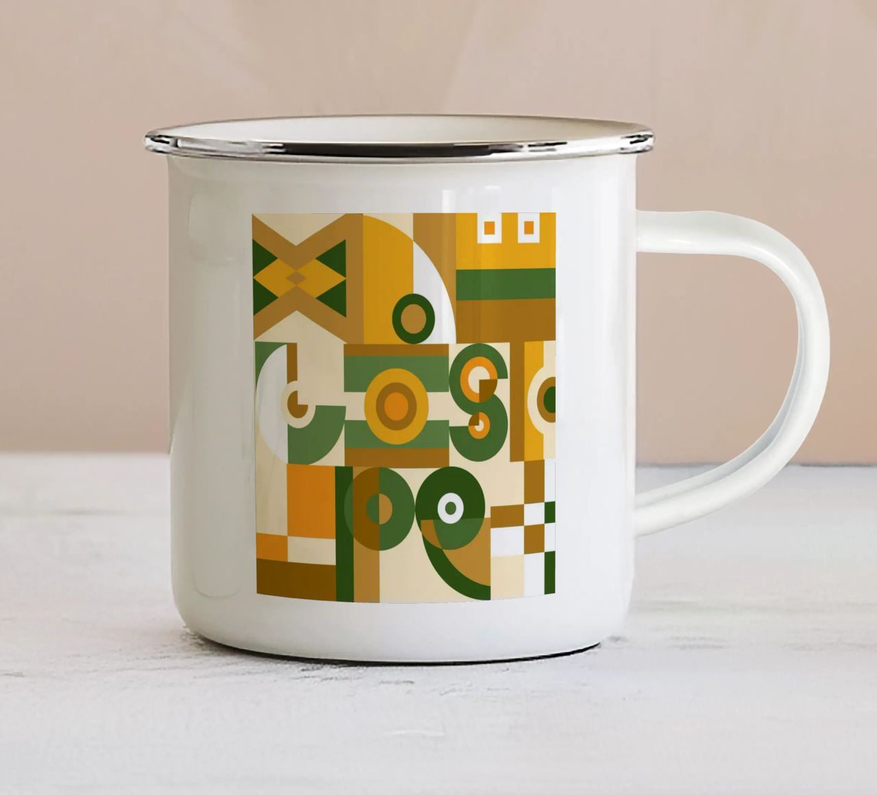 Motif géométrique vert et jaune mug en émail de Little Dean