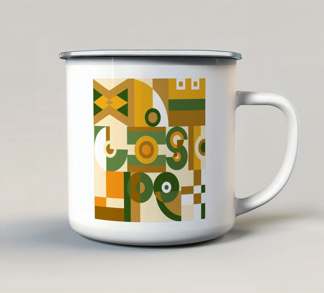 Motif géométrique vert et jaune mug en émail de Little Dean