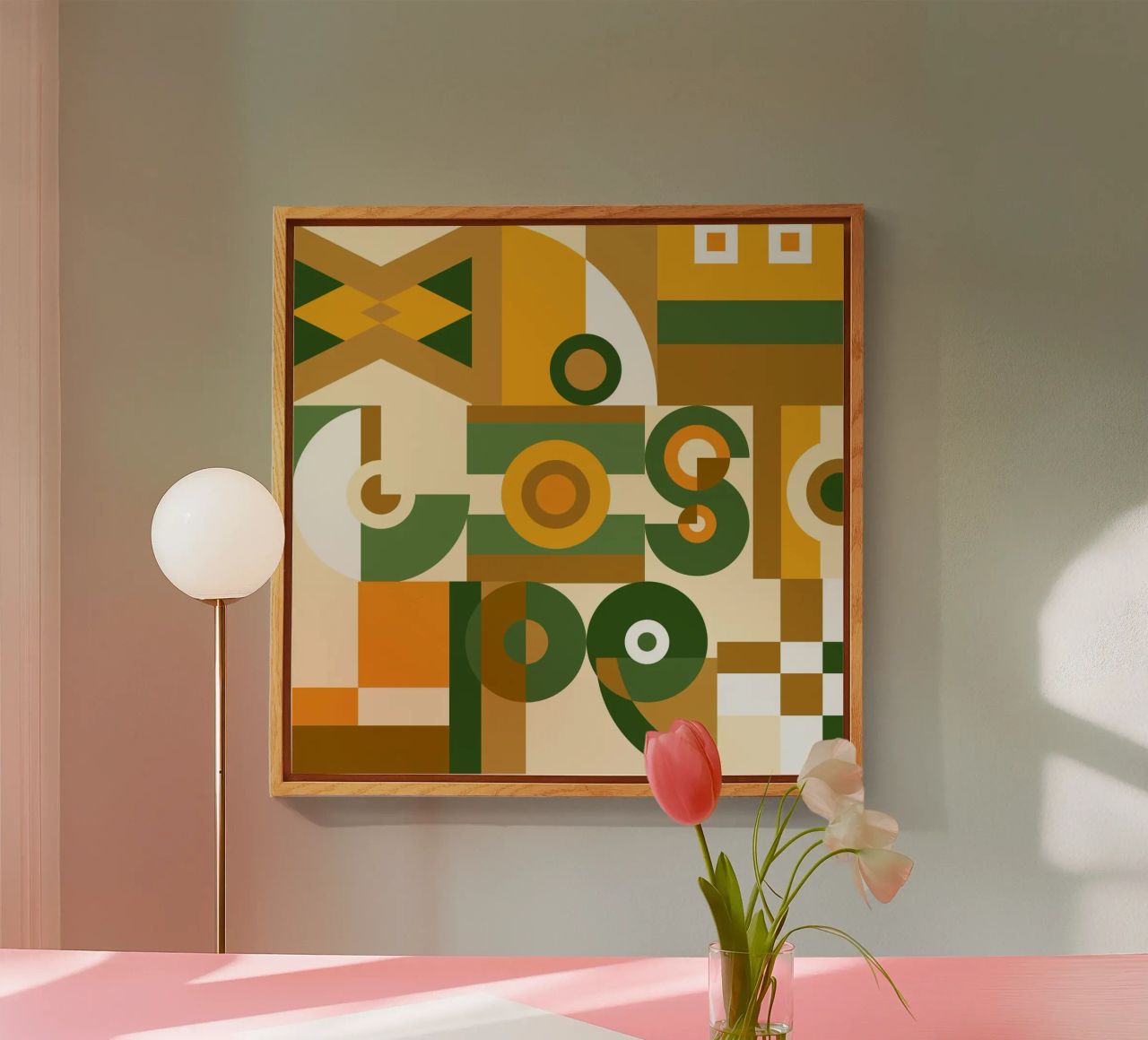 Motif géométrique vert et jaune plexiglas de Little Dean