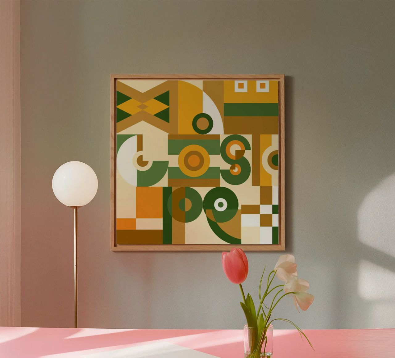 Motif géométrique vert et jaune alu dibond de Little Dean