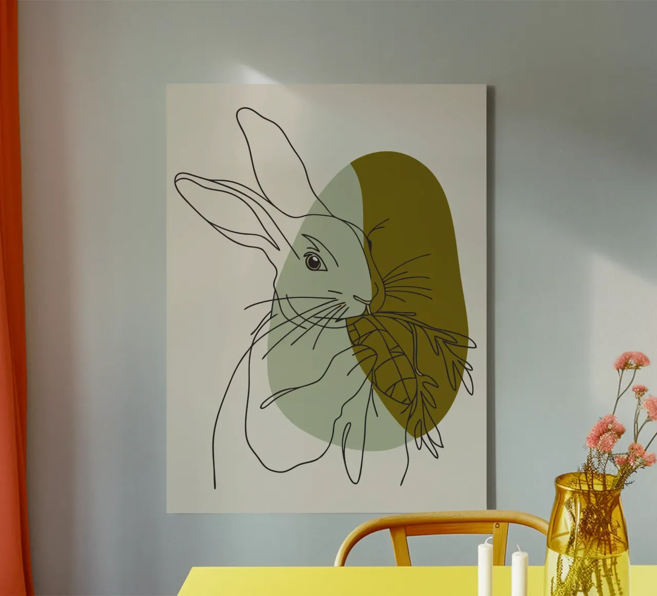 Konijn eet wortels canvas met Baklijst van RELAXING TOUCH