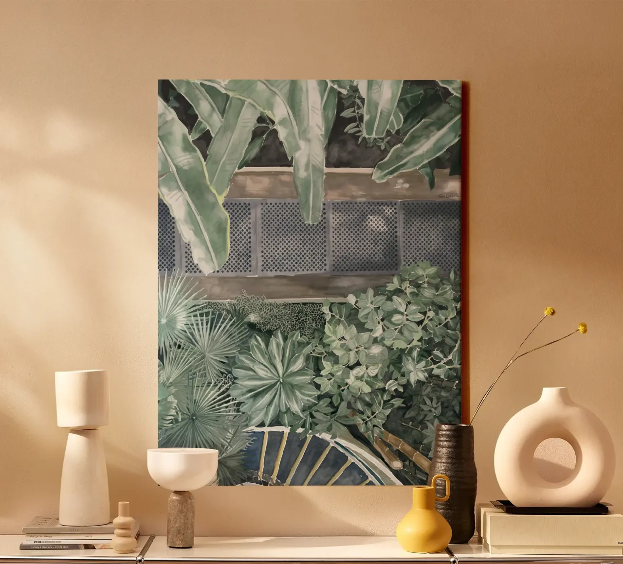 Kew Gardens Botanical Palm House Glass House Acquerello tela con Cornice a cassetta da This Wild Soul - Illustration