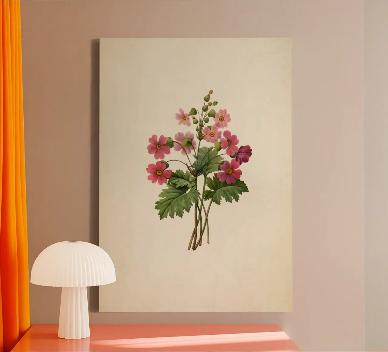 Redouté Primula Sinensis Print - Vintage Roze Bloemsierkunst canvas met Baklijst van ClubArt