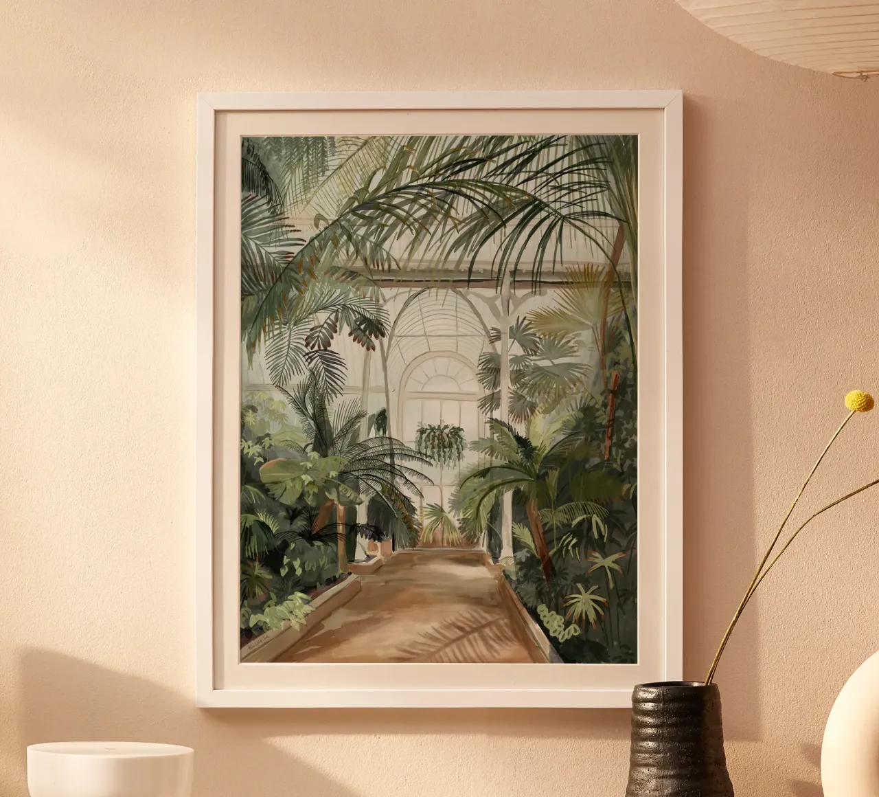 Kew Gardens Londra, Casa delle palme botanica tropicale vittoriana poster con telaio in legno da This Wild Soul - Illustration
