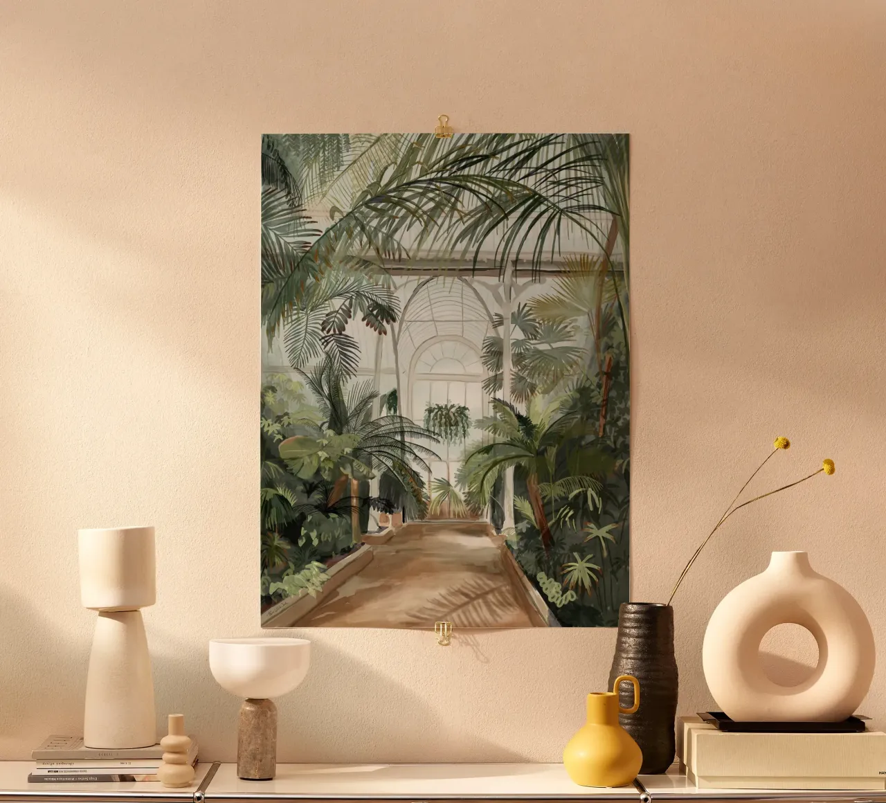 Kew Gardens Londra, Casa delle palme botanica tropicale vittoriana poster con telaio in legno da This Wild Soul - Illustration