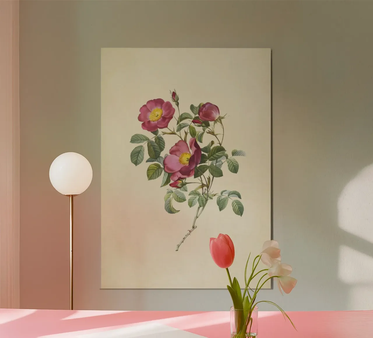 Rosa Pumila Print - Vintage Dwarf Rose Botanical Art poster by ClubArt