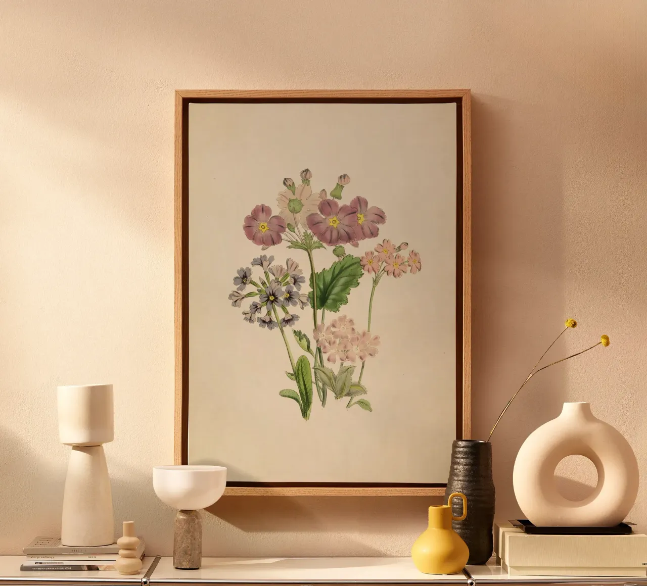 Jane Loudon Primula Print - Vintage Botanische Bloemsierkunst canvas met Baklijst van ClubArt
