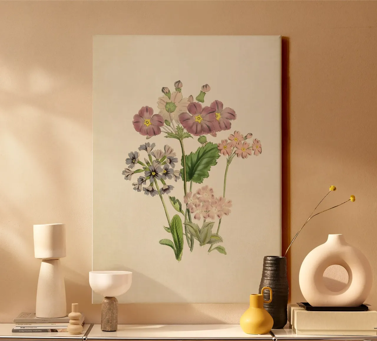 Jane Loudon Primula Print - Vintage Botanische Bloemsierkunst canvas met Baklijst van ClubArt