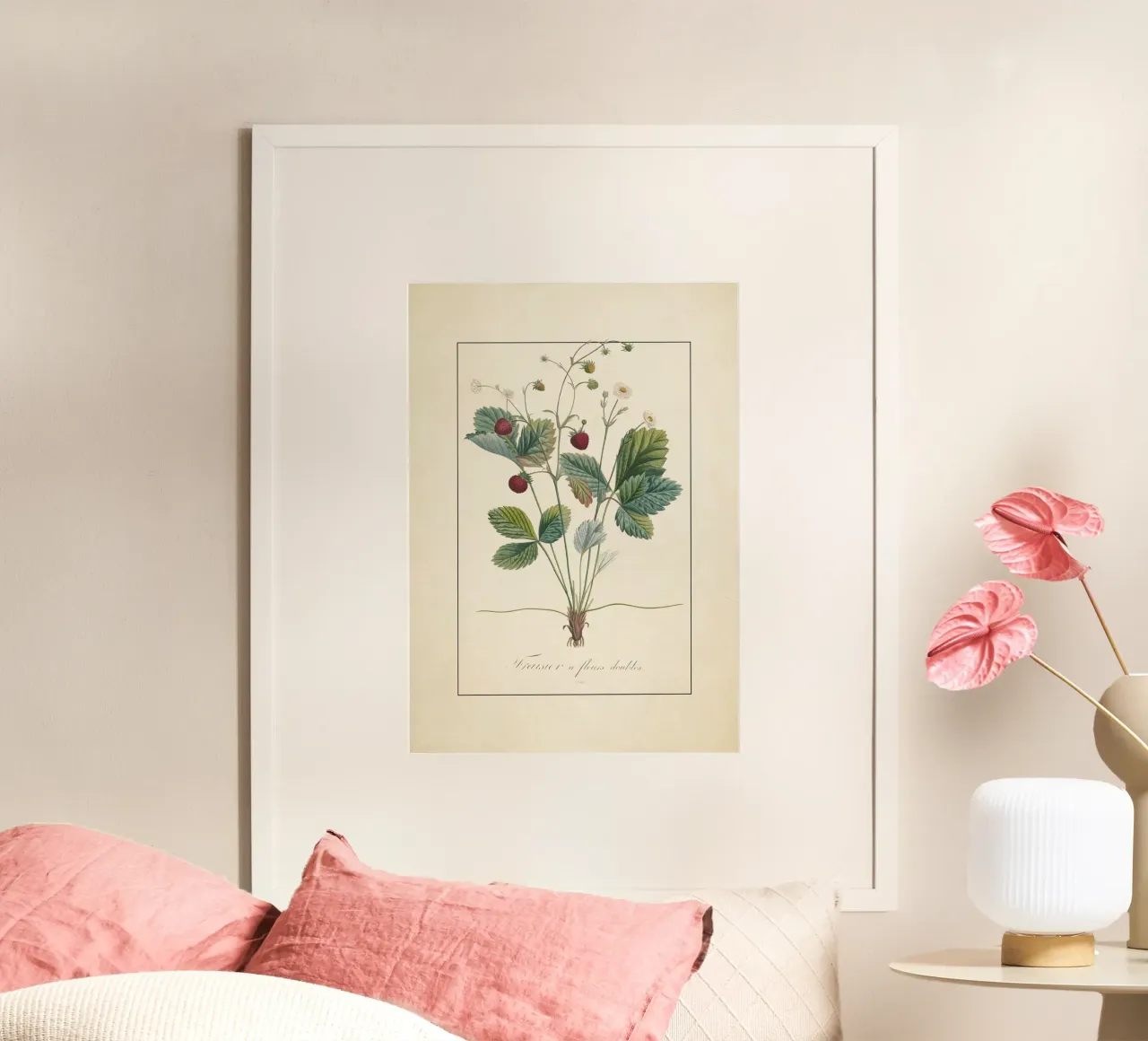 Stampa botanica vintage di fragole selvatiche - Fraisier Art poster con telaio in alluminio da ClubArt
