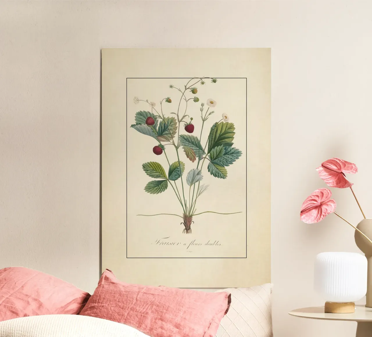 Stampa botanica vintage di fragole selvatiche - Fraisier Art poster con telaio in alluminio da ClubArt