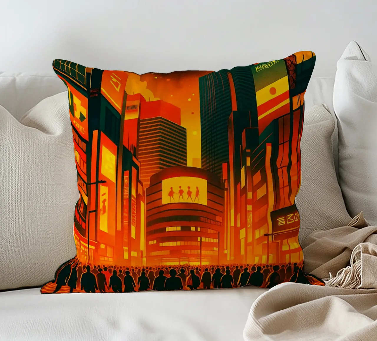 skyline di tokyo pittura vettoriale cuscino da adzkiya