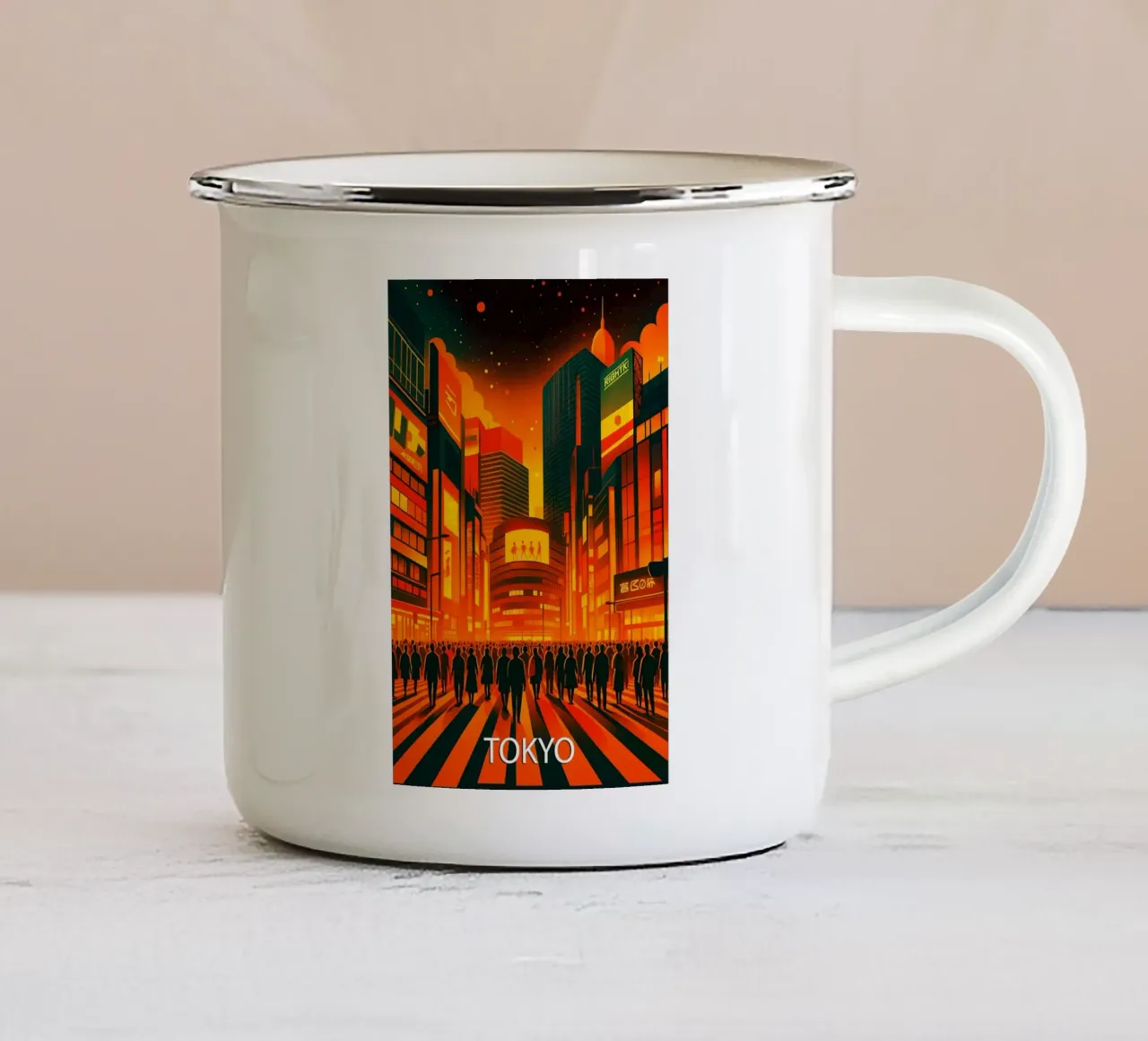 skyline di tokyo pittura vettoriale tazza in smalto da adzkiya