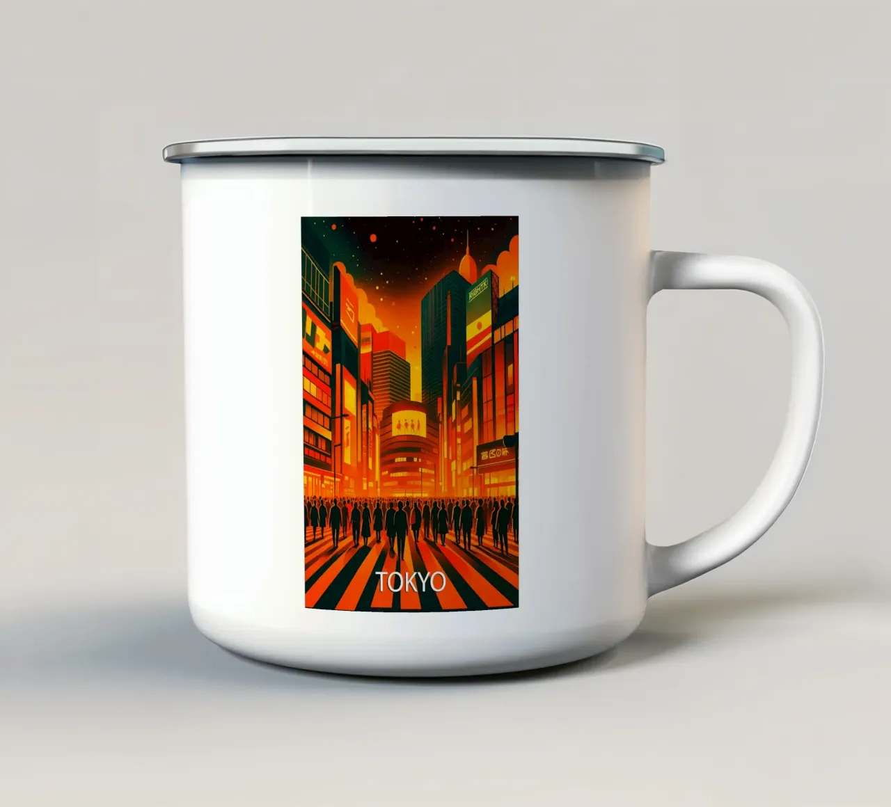 skyline di tokyo pittura vettoriale tazza in smalto da adzkiya