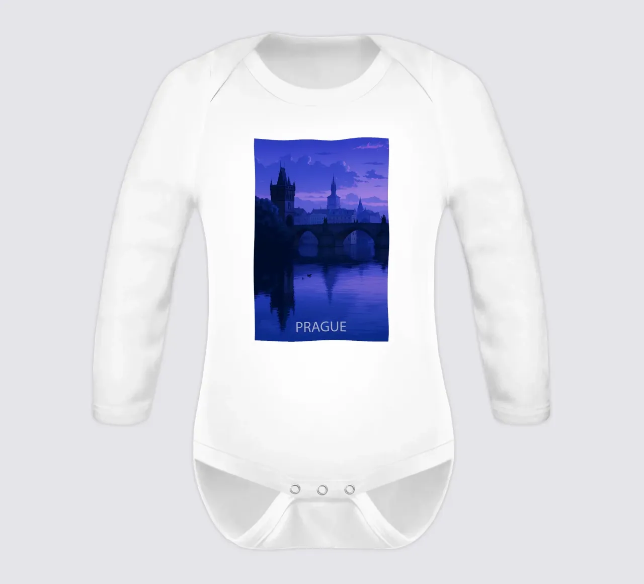 prague skyline vector painting long-sleeve baby romper by adzkiya