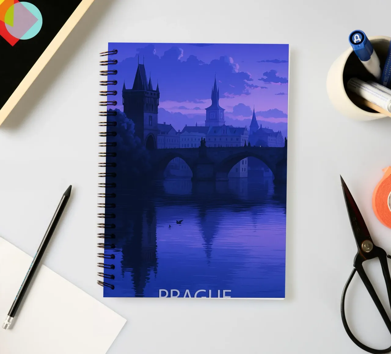 prague skyline vector painting spiral notebook by adzkiya