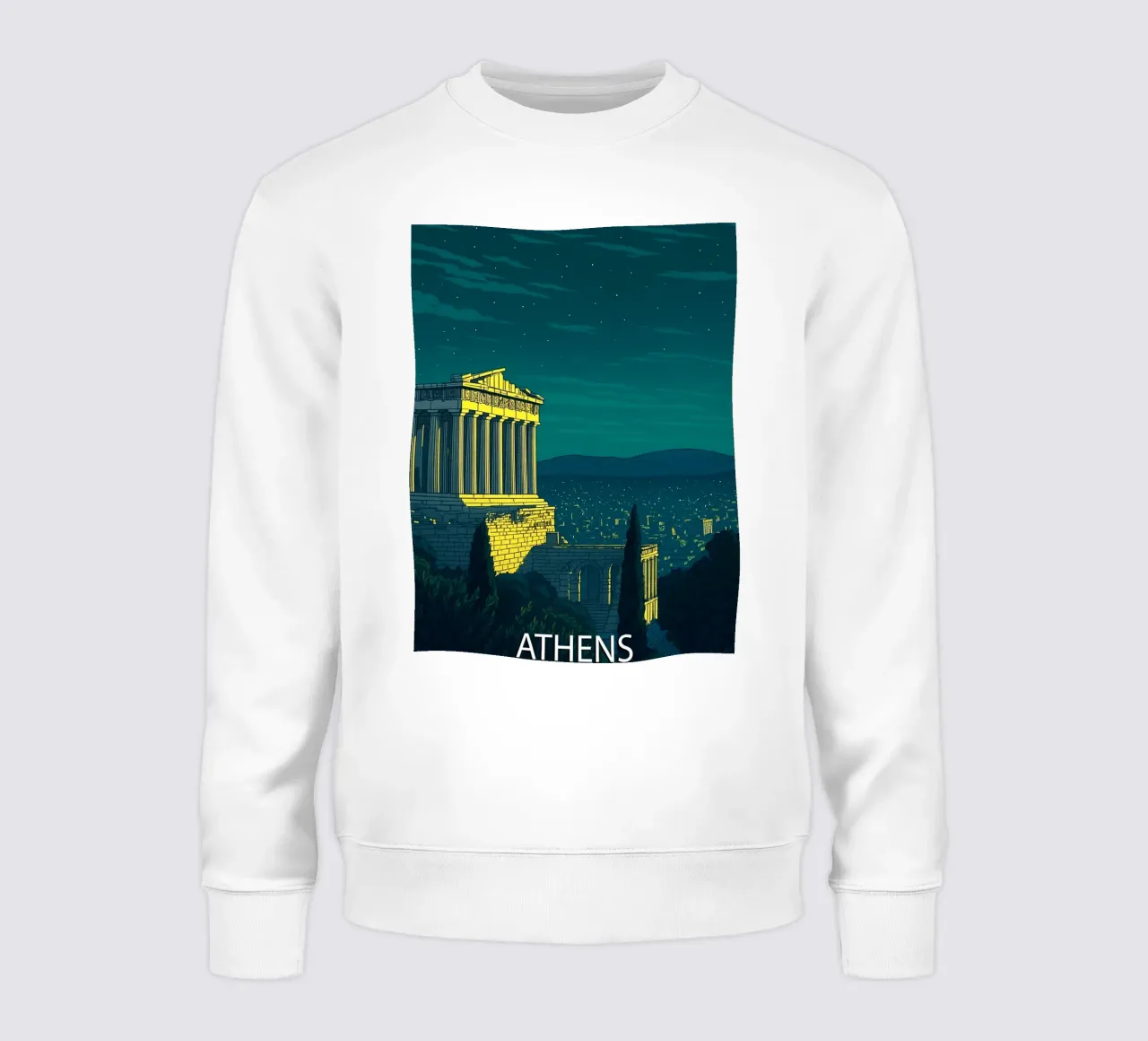 athens skyline vector painting sudadera de adzkiya