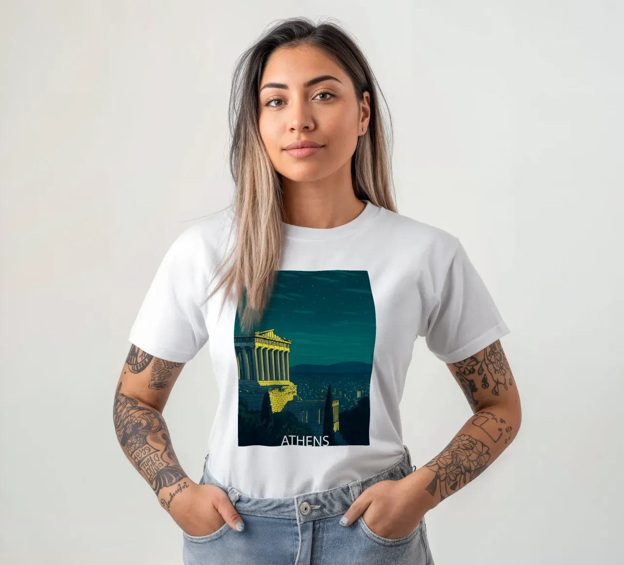 peinture vectorielle de l'horizon d'Athènes t-shirt de adzkiya