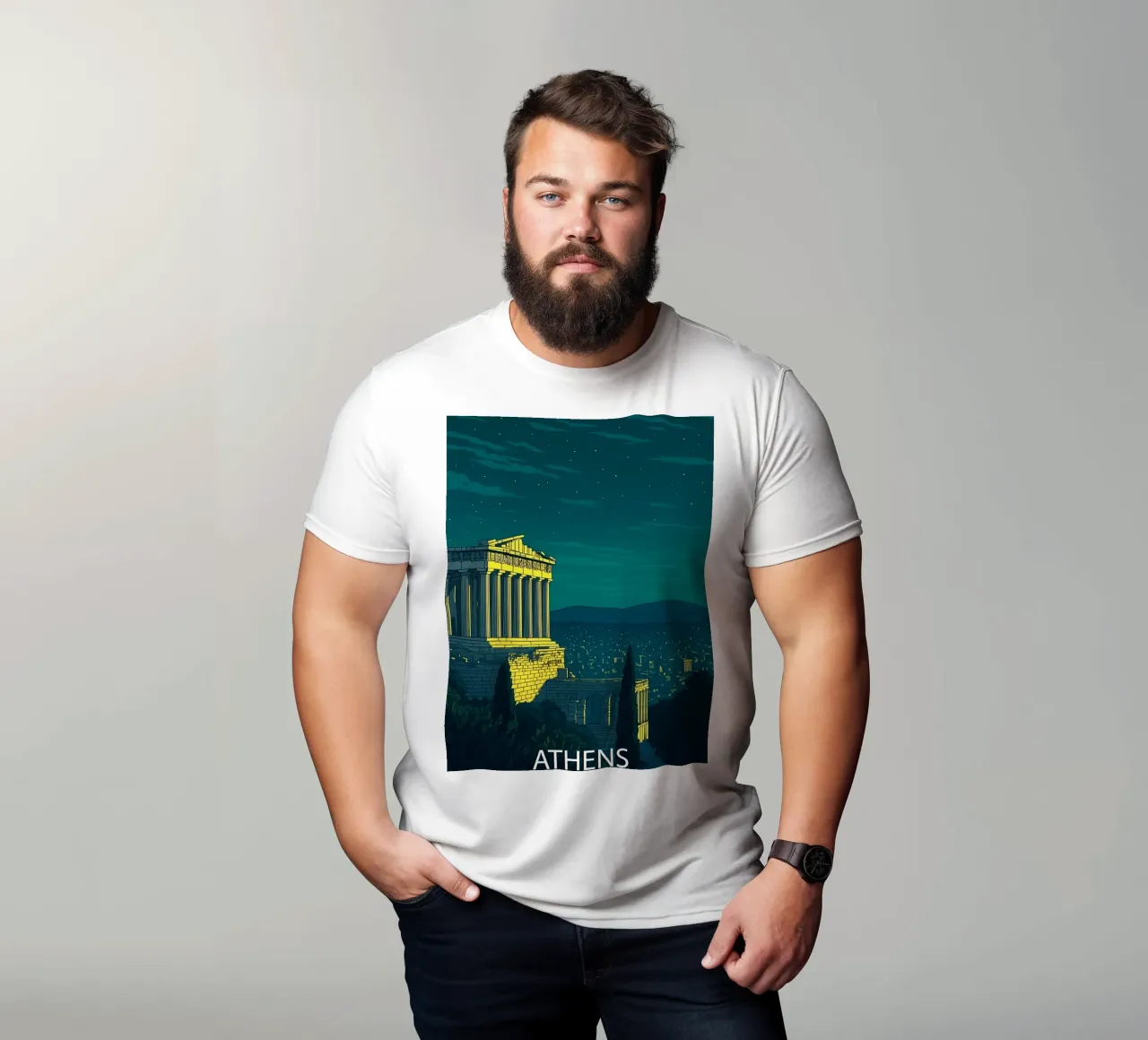 peinture vectorielle de l'horizon d'Athènes t-shirt de adzkiya