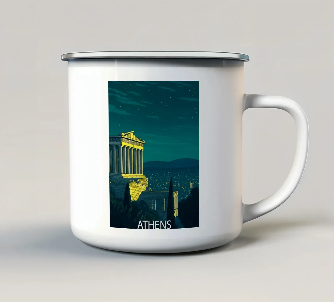 atene skyline pittura vettoriale tazza in smalto da adzkiya